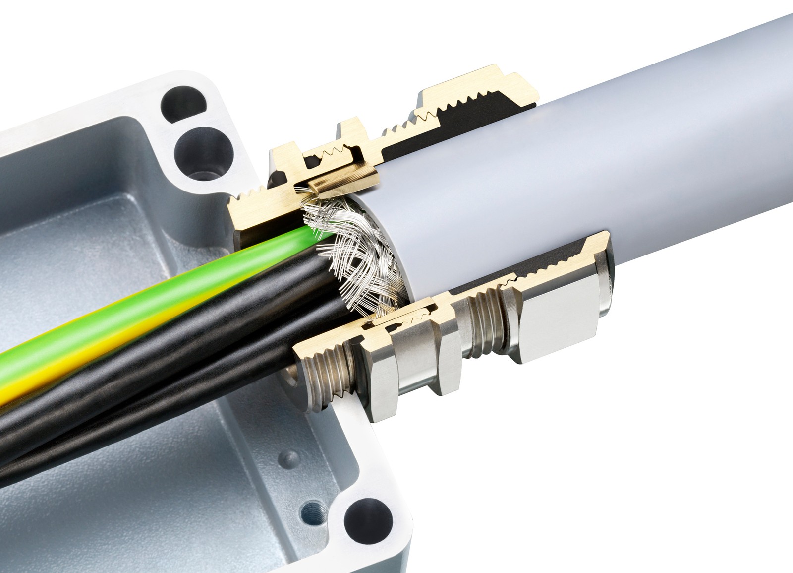 Die neue montagefreundliche EMV-Kabelverschraubung aus der Serie Progress EMV Power Connect bietet eine kompakte Bauform bei gleichzeitig hohen Ableitströmen.