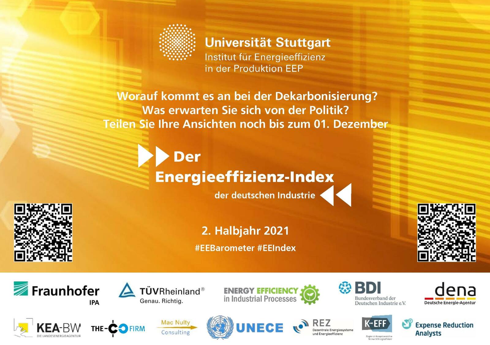 Noch bis 01.12.2021 an der Umfrage teilnehmen: Der „Energieeffizienz-Index der deutschen Industrie“ spiegelt den aktuellen Stand  der Dekarbonisierung und Energieeffizienz produzierender Unternehmen wieder.
